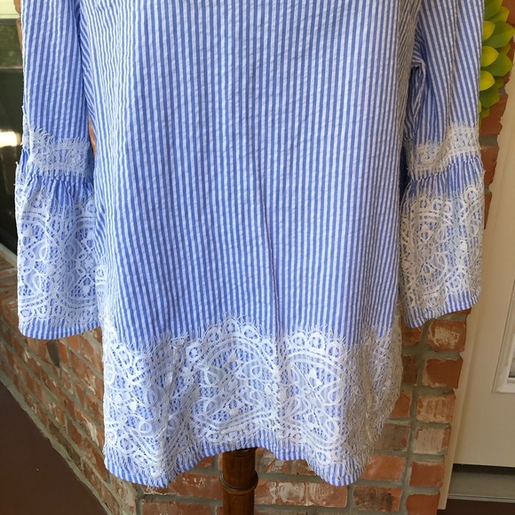 SOLD 🚨Valerie Stevens Seer sucker Pin Striped Lace Trim - Picture 4 of 10